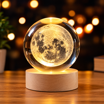 3D Crystal Night Lamp with Wooden Base