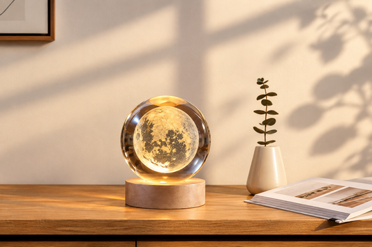 3D Crystal Night Lamp with Wooden Base